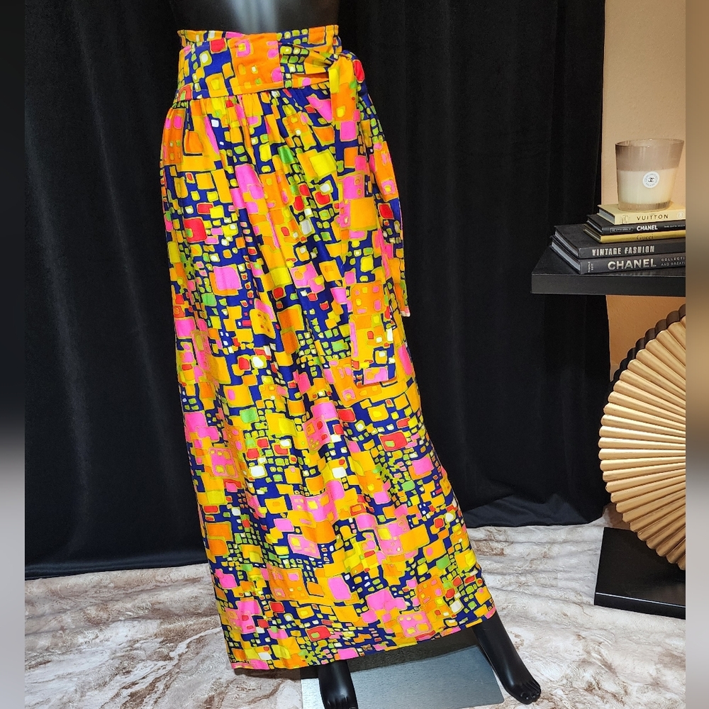VINTAGE 1970S SCREEN PRINT MAXI WRAP SKIRT BOLD ABSTRACT PRINT SIZE SMALL - Picture 6 of 10